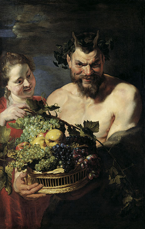 Satyr and Young Woman with Fruit Basket, 1615 | Rubens | Gemälde Reproduktion