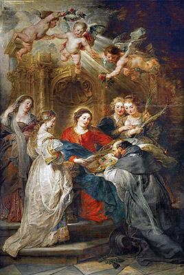 Virgin Mary Presenting a Liturgical Robe to St. ..., c.1630/32 by Rubens | Painting Reproduction