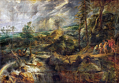 Landscape in a thunderstorm with Philemon and Baucis, Jupiter and Mercury, c.1620/25 | Rubens | Painting Reproduction