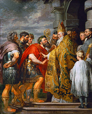 Hl. Ambrosius und Kaiser Theodosius, c.1615/16 | Rubens | Gemälde Reproduktion