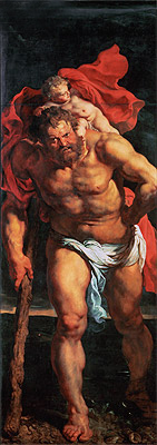 Saint Christopher (Descent from Cross Altarpiece - Closed Left Side), c.1611/14 | Rubens | Gemälde Reproduktion