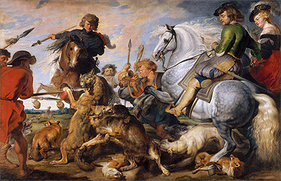 Wolf and Fox Hunt, c.1615/21 | Rubens | Gemälde Reproduktion