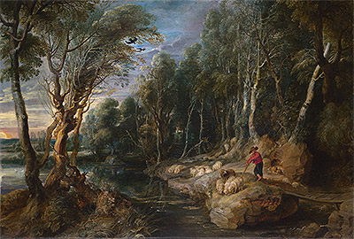 A Shepherd with his Flock in a Woody Landscape, c.1615/22 | Rubens | Painting Reproduction