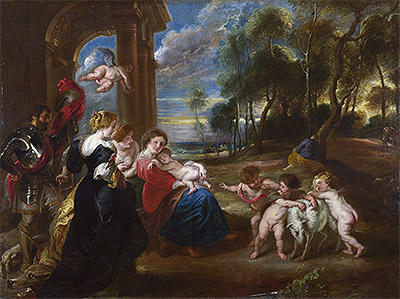 The Holy Family with Saints in a Landscape, c.1635/40 | Rubens | Gemälde Reproduktion