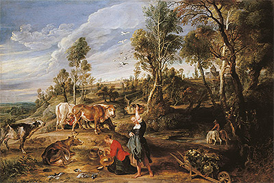 Milkmaids with Cattle in a Landscape (The Farm at Laken), c.1617/18 | Rubens | Painting Reproduction