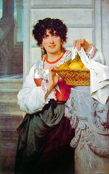 Peasant Girl with Basket of Oranges and Lemons, 1871 | Pierre-Auguste Cot | Gemälde Reproduktion