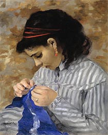 Lise Sewing, 1866 by Renoir | Painting Reproduction