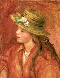 Young Girl in a Straw Hat, c.1908 by Renoir | Painting Reproduction