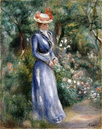 Woman in a Blue Dress Standing in the Garden at Saint-Cloud | Renoir | Painting Reproduction