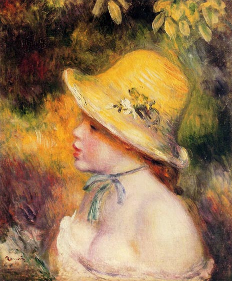 Young Girl in a Straw Hat, 1890 | Renoir | Painting Reproduction