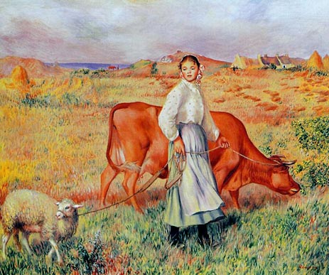 The Shepherdess, the Cow and the Ewe, c.1886/87 by Renoir | Painting Reproduction