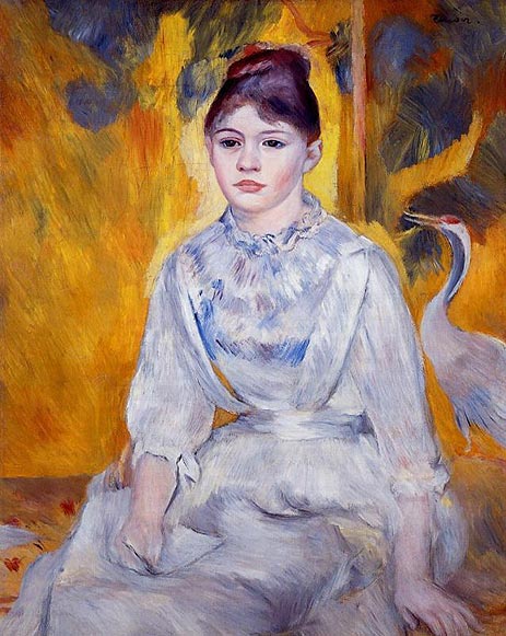 Young Woman with Crane, 1886 by Renoir | Painting Reproduction