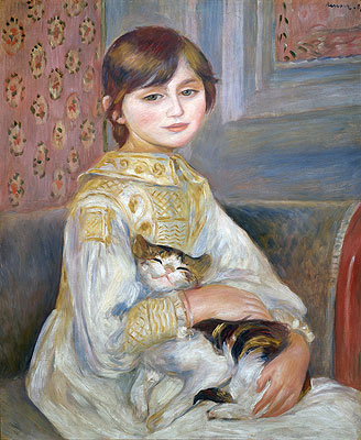 Child with Cat (Julie Manet), 1887 by Renoir | Painting Reproduction
