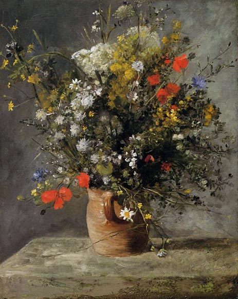 Flowers in a Vase, c.1866 by Renoir | Painting Reproduction