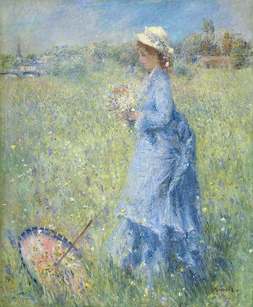 Girl Gathering Flowers, c.1872 | Renoir | Painting Reproduction