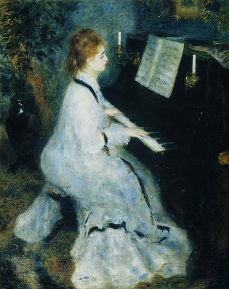 Young Woman at the Piano, 1875 | Renoir | Gemälde Reproduktion