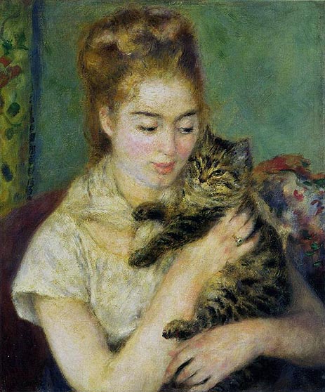 Woman with a Cat, c.1875 | Renoir | Gemälde Reproduktion