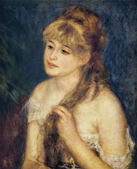 Young Woman Braiding Her Hair (Mademoisells Muller, 1876 | Renoir | Gemälde Reproduktion