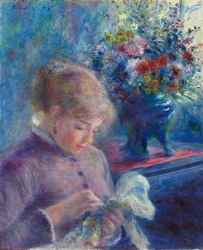 Junge Frau beim Nähen, c.1879 von Renoir | Gemälde-Reproduktion