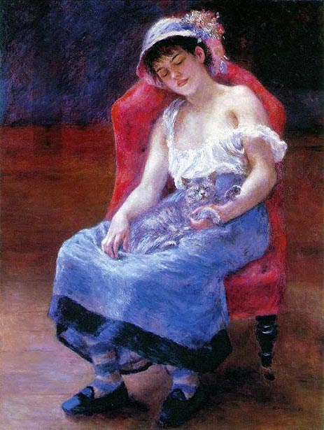 Sleeping Girl (Girl with a Cat), 1880 | Renoir | Painting Reproduction