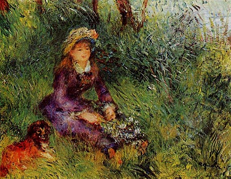 Madame Renoir with a Dog, 1880 | Renoir | Painting Reproduction