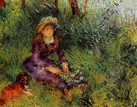 Madame Renoir mit einem Hund | Renoir | Gemälde Reproduktion