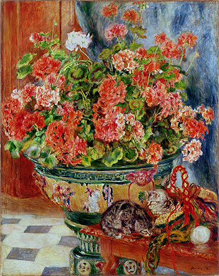 Geraniums and Cats, 1881 by Renoir | Painting Reproduction
