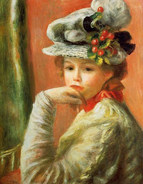Young Girl in a White Hat, 1891 | Renoir | Painting Reproduction