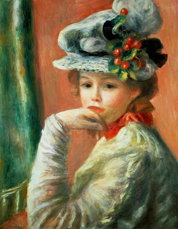 Young Girl in a White Hat, 1891 by Renoir | Painting Reproduction