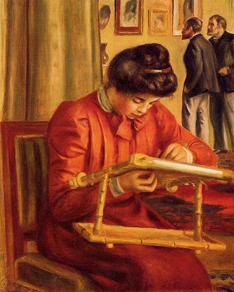 Christine Lerolle Embroidering, 1897 by Renoir | Painting Reproduction