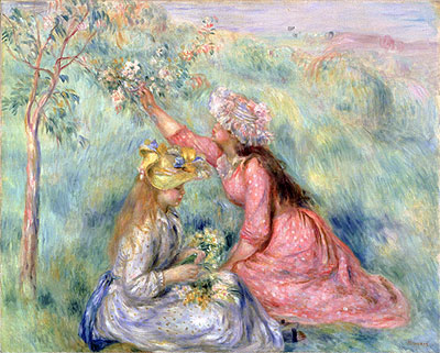 Girls Picking Flowers in a Meadow, c.1890 | Renoir | Painting Reproduction