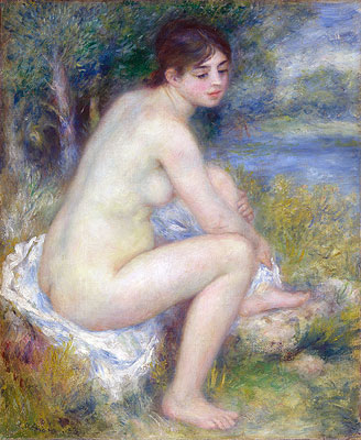 Female Nude in a Landscape (Seated Bather), 1883 | Renoir | Painting Reproduction