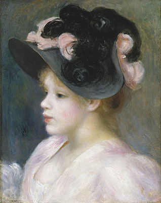 Young Girl in a Pink and Black Hat, c.1890 | Renoir | Painting Reproduction