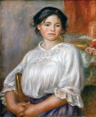Young Girl Sitting (Helene Bellon), c.1909 by Renoir | Painting Reproduction