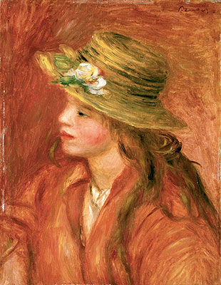 Young Girl in a Straw Hat, c.1908 | Renoir | Gemälde Reproduktion
