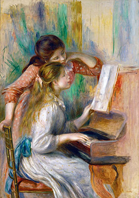 Young Girls at the Piano, c.1890 by Renoir | Painting Reproduction