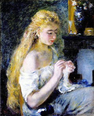 A Girl Crocheting, c.1875 by Renoir | Painting Reproduction