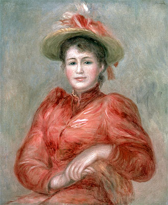 Young Woman in Red Dress, 1892 | Renoir | Painting Reproduction