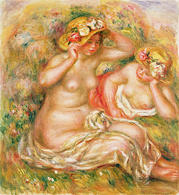 Two Nudes Wearing Hats, undated | Renoir | Painting Reproduction