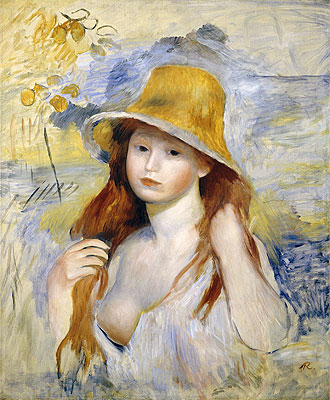 Young Girl with a Straw Hat, 1884 | Renoir | Painting Reproduction
