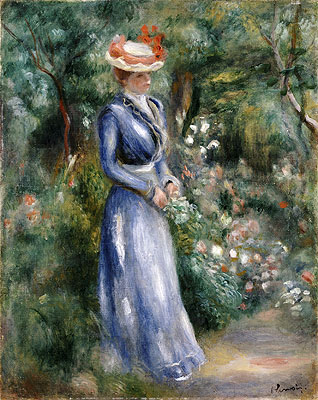 Woman in a Blue Dress Standing in the Garden at Saint-Cloud, undated | Renoir | Painting Reproduction