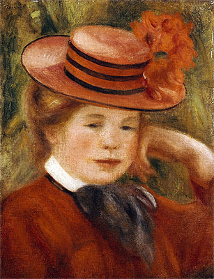 A Young Girl with a Red Hat, 1899 | Renoir | Painting Reproduction