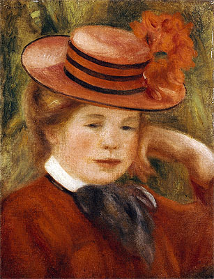A Young Girl with a Red Hat | Renoir | Painting Reproduction