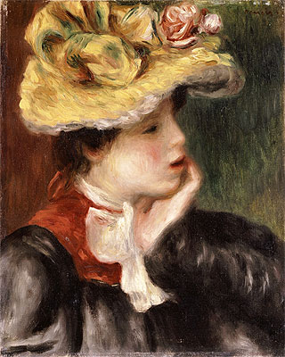 Head of a Girl with a Yellow Hat, n.d. | Renoir | Gemälde Reproduktion