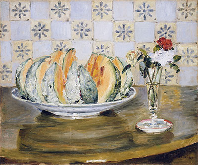 Still Life of a Melon and a Vase of Flowers, c.1872 | Renoir | Painting Reproduction
