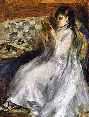 Woman in White Reading, 1873 | Renoir | Gemälde Reproduktion