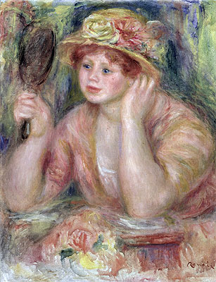 Woman with a Mirror, c.1915 | Renoir | Painting Reproduction