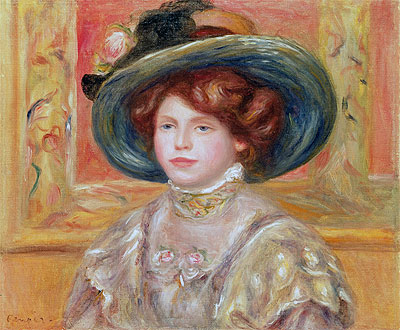Young Woman in a Blue Hat, 1900 | Renoir | Painting Reproduction