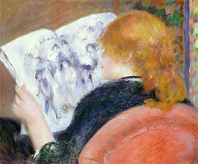 Junge Frau liest ein illustriertes Journal | Renoir | Gemälde Reproduktion