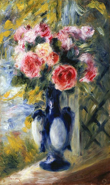 Roses in a Blue Vase, 1892 | Renoir | Painting Reproduction